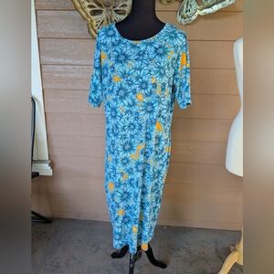 LuLaRoe Julia Floral Blue and Gold Dress